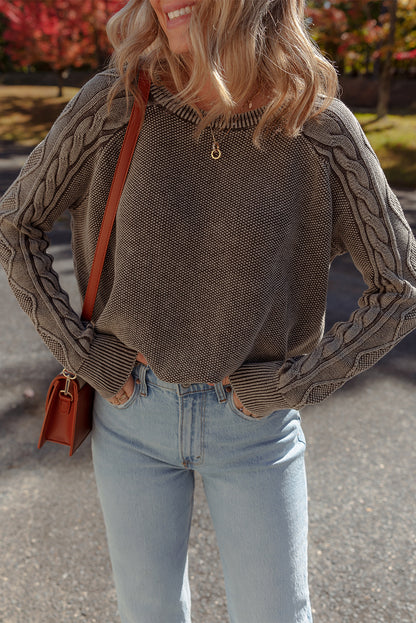 Ashleigh Blue Contrast Cable Knit Sleeve Casual Sweater
