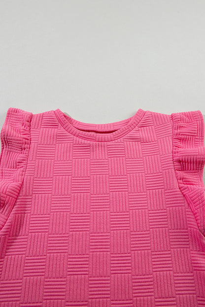Bonbon Textured Ruffled Sleeve Tee and Drawstring Elastic Waistband Shorts Set