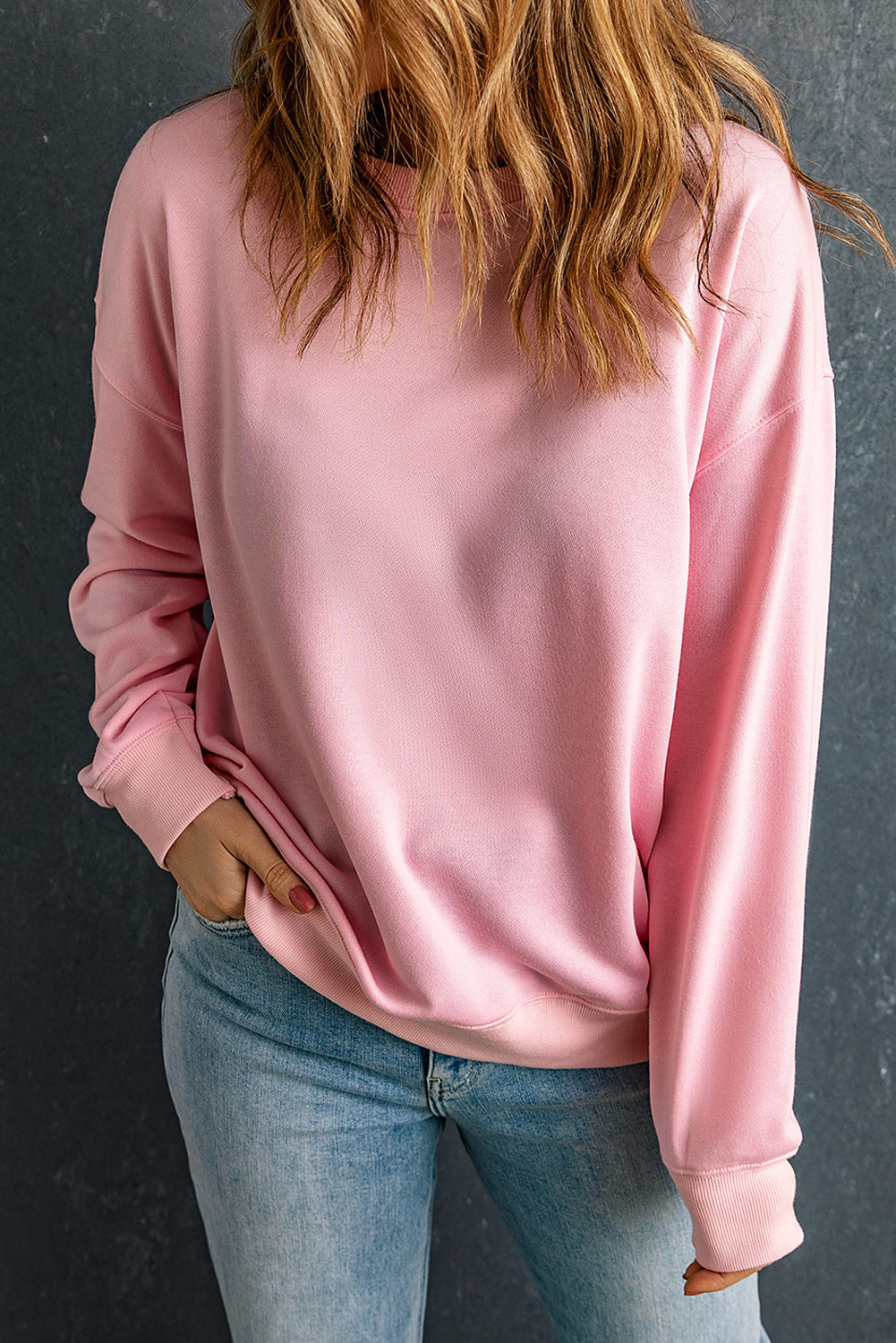 Dark Green Solid Classic Crewneck Pullover Sweatshirt