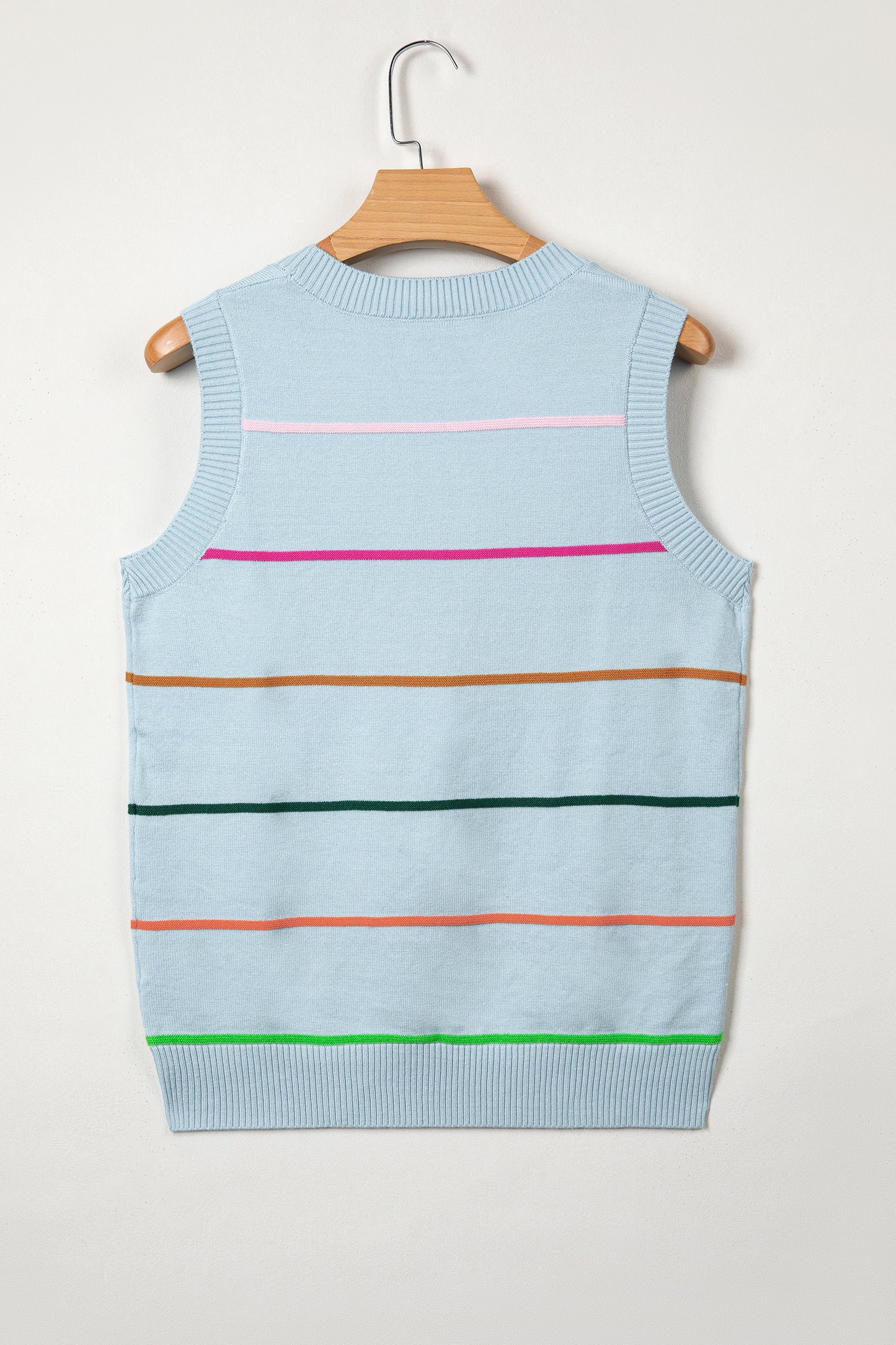 White Stripe Round Neck Knitted Sweater Tank