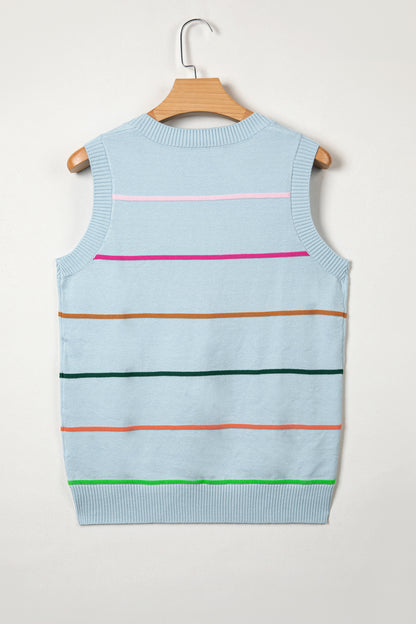 White Stripe Round Neck Knitted Sweater Tank
