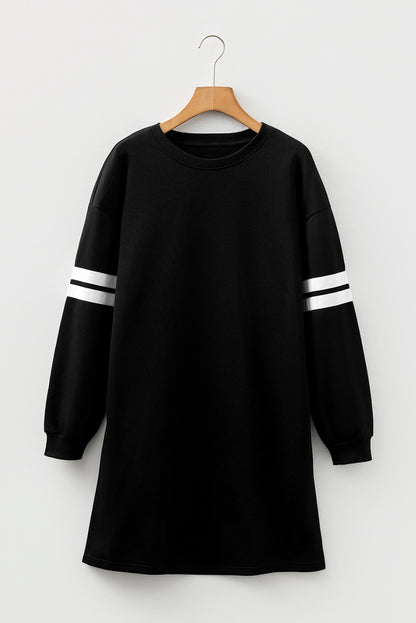 Fiery Red Varsity Contrast Banded Sleeve Shift Sweatshirt Dress