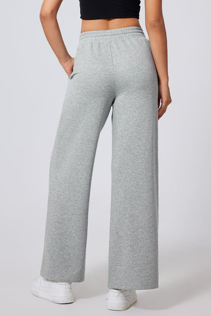 Black Seamed Drawstring High Waist Wide Leg Sweatpants