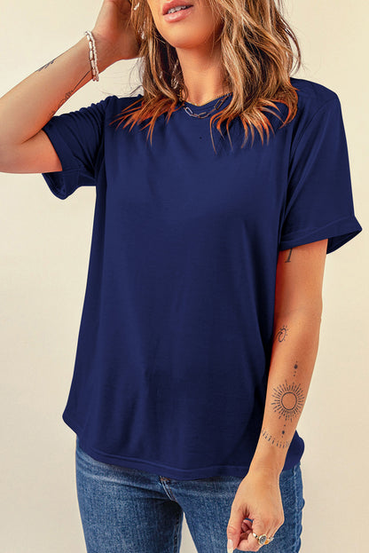 Sachet Pink Bright Casual Plain Crew Neck Tee
