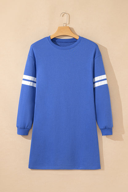 Fiery Red Varsity Contrast Banded Sleeve Shift Sweatshirt Dress