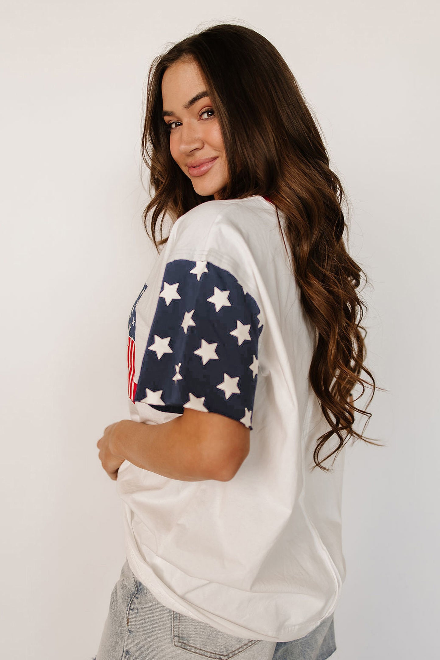 Jet Stream Flag Print USA Graphic Patchwork Casual Tee