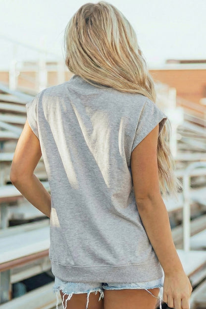 Orange Solid Color High Neck Cap Sleeve Loose Top