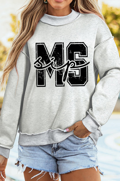 Light Grey MS MISSISSIPPI Double Side Printed Mock Neck Reversible Sweatshirt