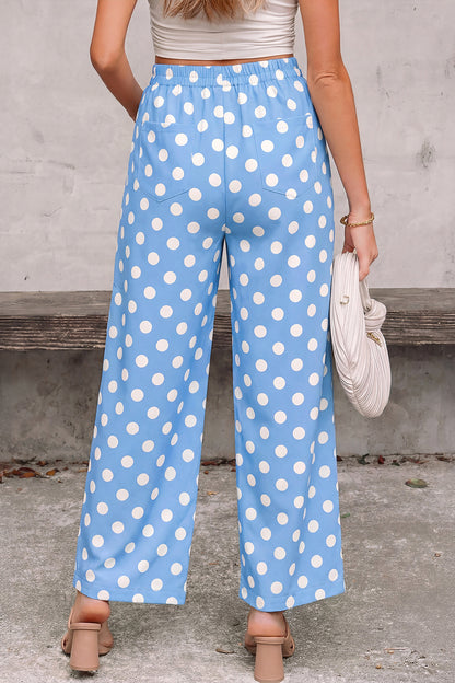 Black Polka Dot Print Patched Pocket Mid-rise Straight Leg Pants