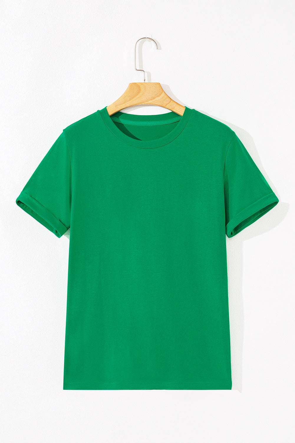 Sachet Pink Bright Casual Plain Crew Neck Tee