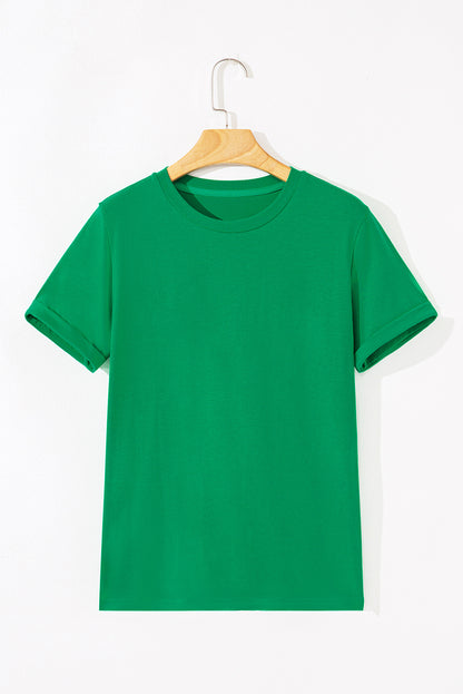 Sachet Pink Bright Casual Plain Crew Neck Tee