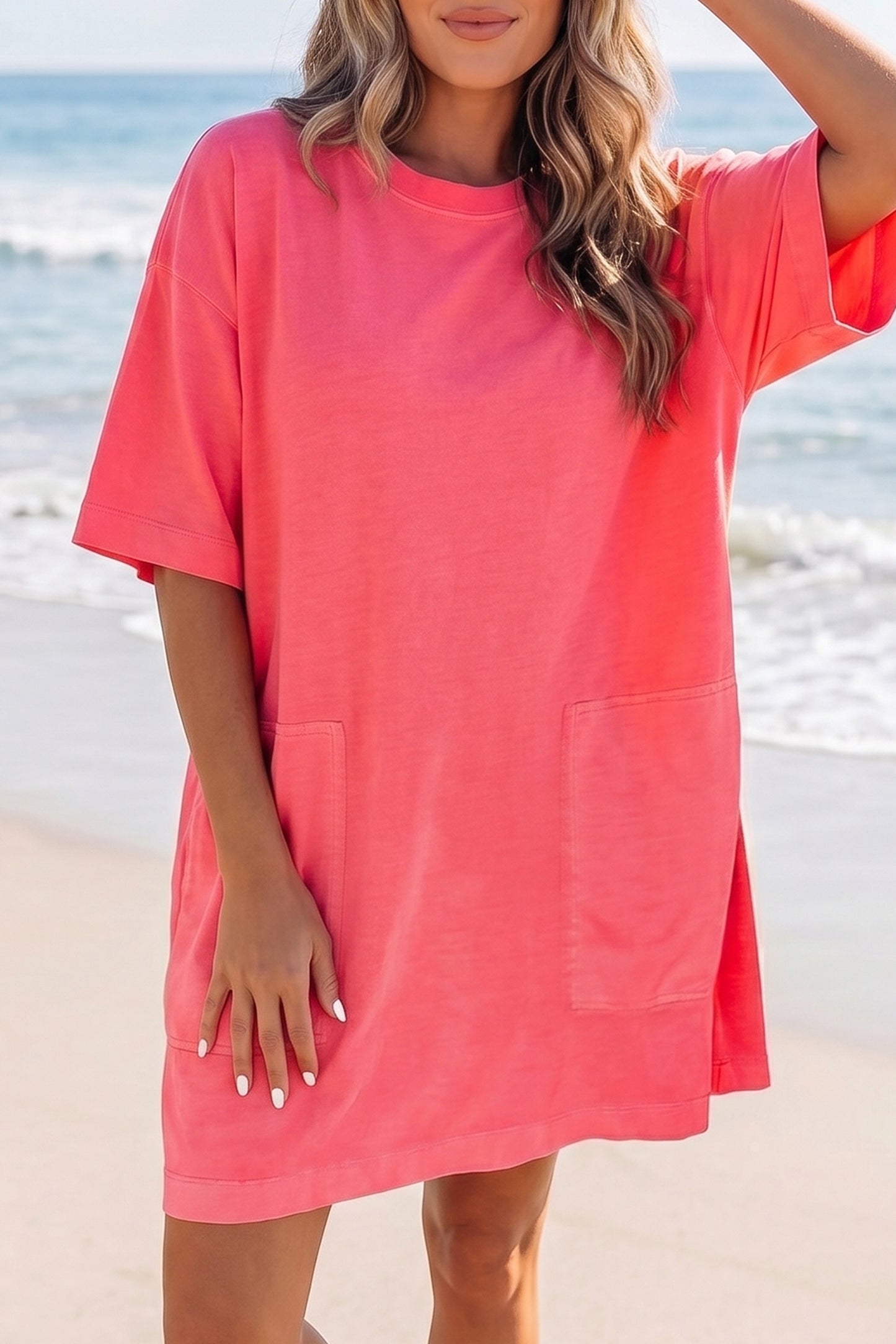 Light Blue Drop Shoulder Loose Casual T Shirt Mini Dress