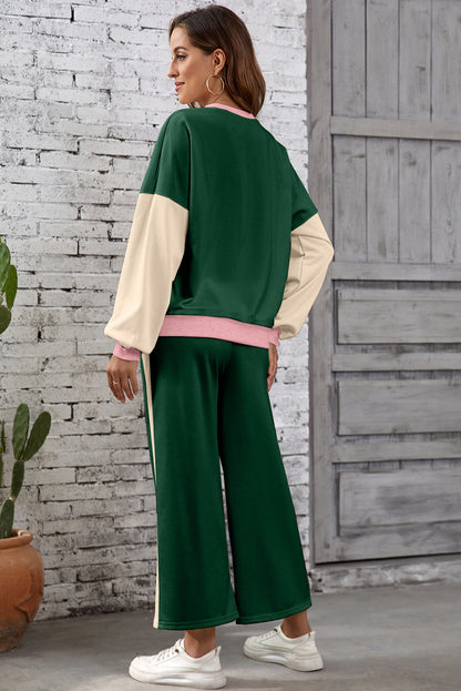 Chestnut 2pcs Color Block Pullover Loose Pant Set