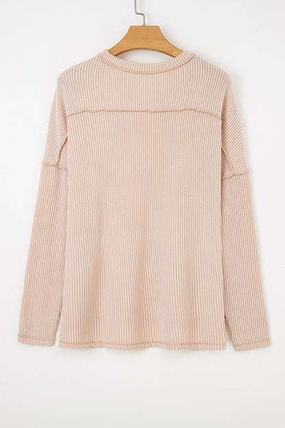 Black Twist Ribbed Exposed Seam Detail Long Sleeve Loose Top
