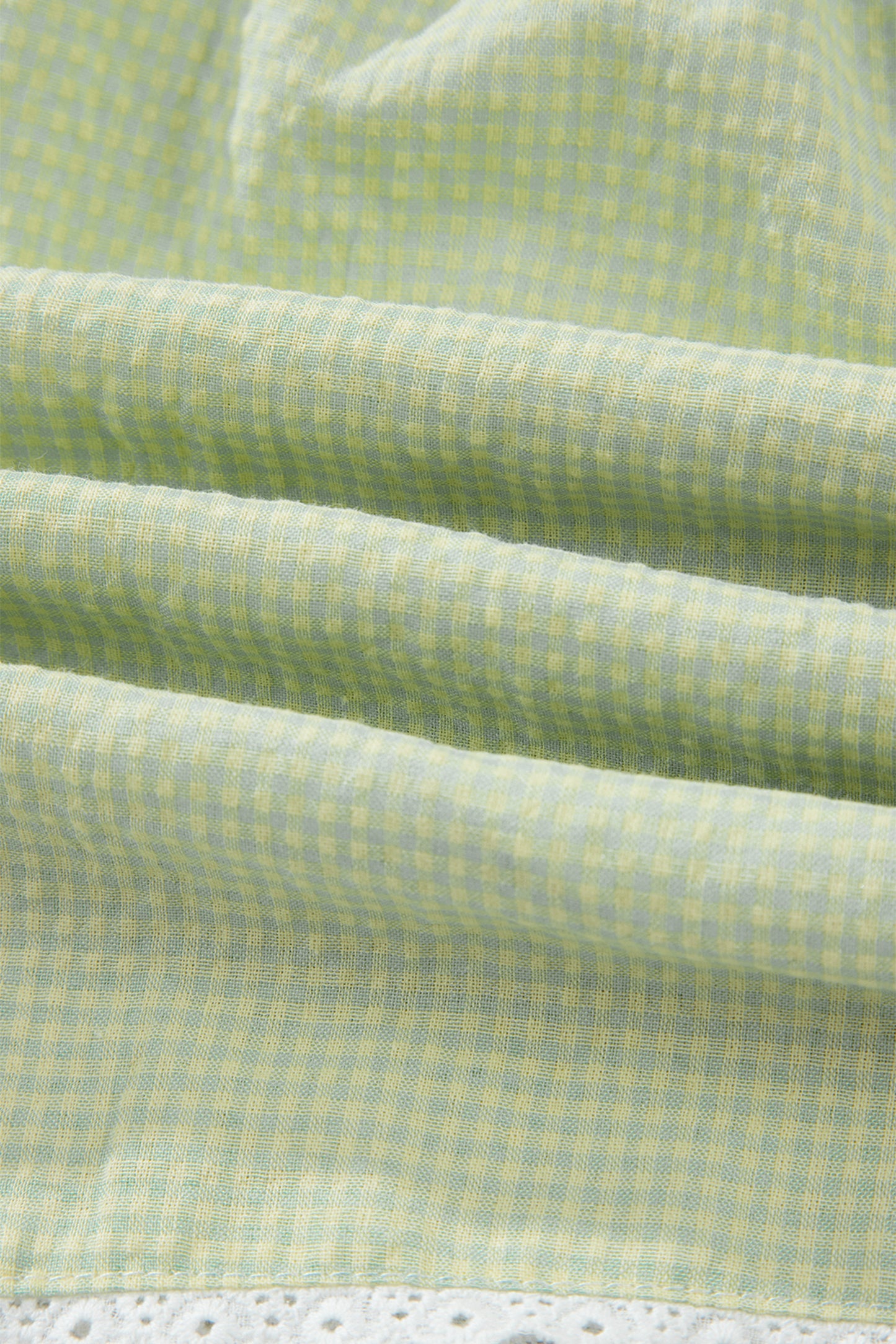 Green Gingham Plaid Button Detail Lace Trim Boxer Shorts