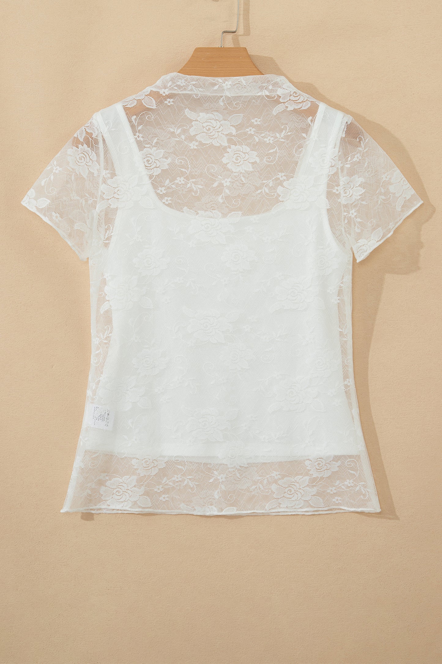 White Sheer Lace Round Neck T Shirt