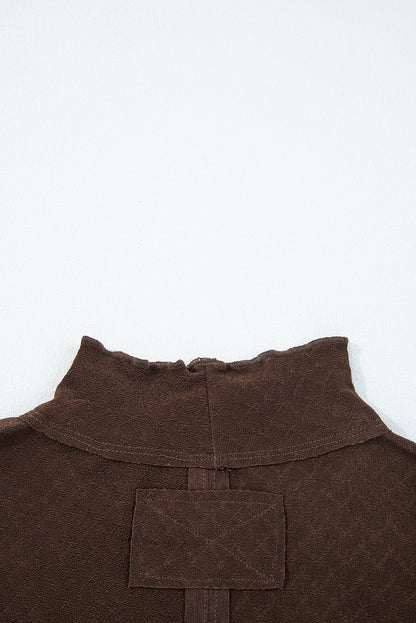 Cinnamon Lettuce Trim Raw Seam Patchwork Jacquard Long Sleeve Top