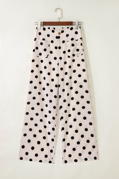 Black Polka Dot Print Patched Pocket Mid-rise Straight Leg Pants