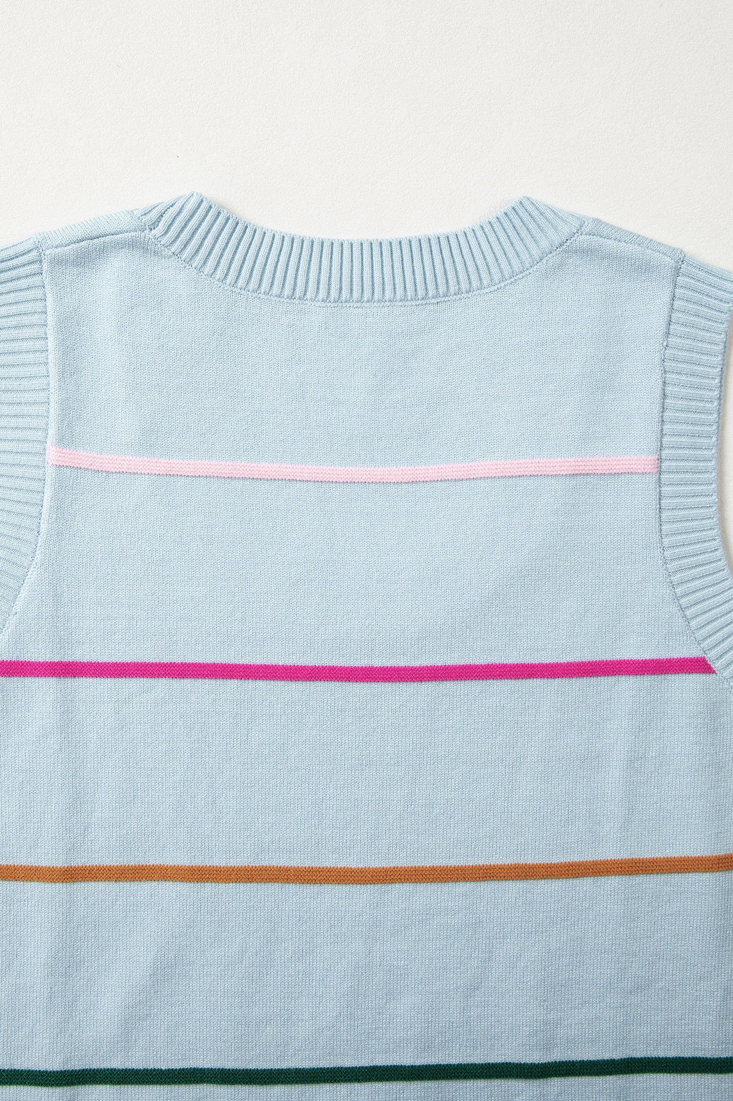 White Stripe Round Neck Knitted Sweater Tank
