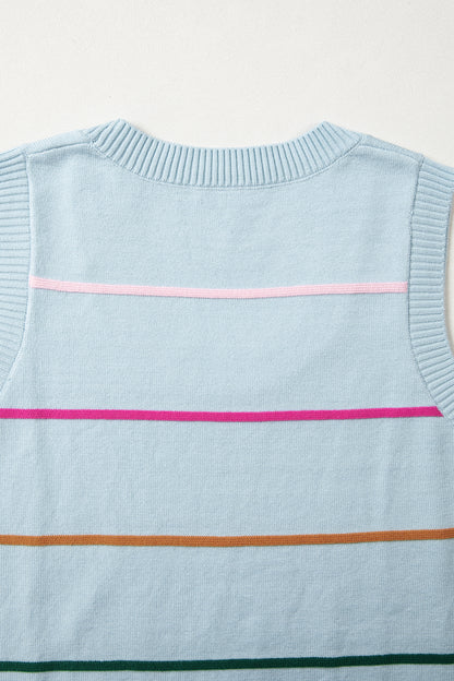 White Stripe Round Neck Knitted Sweater Tank