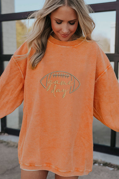 Black Rugby Game Day Embroidered Corduroy Sweatshirt