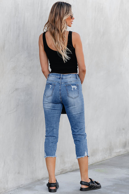 Sky Blue Skinny Distressed Capri Jeans