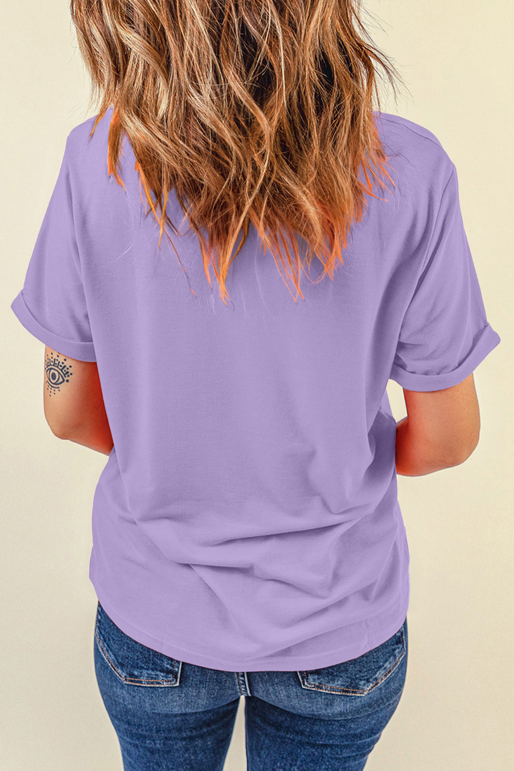 Sachet Pink Bright Casual Plain Crew Neck Tee