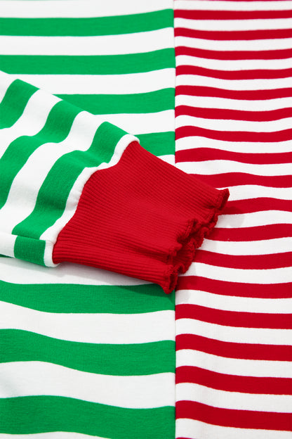 Green Stripe Contrasted Color Block Patchwork Baggy Sweatshirt