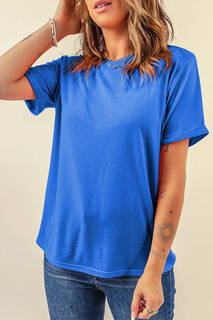 Sachet Pink Bright Casual Plain Crew Neck Tee
