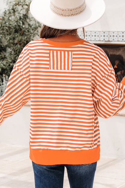 Black Stripe Exposed Seam Drop Shoulder Casual Pullover Top