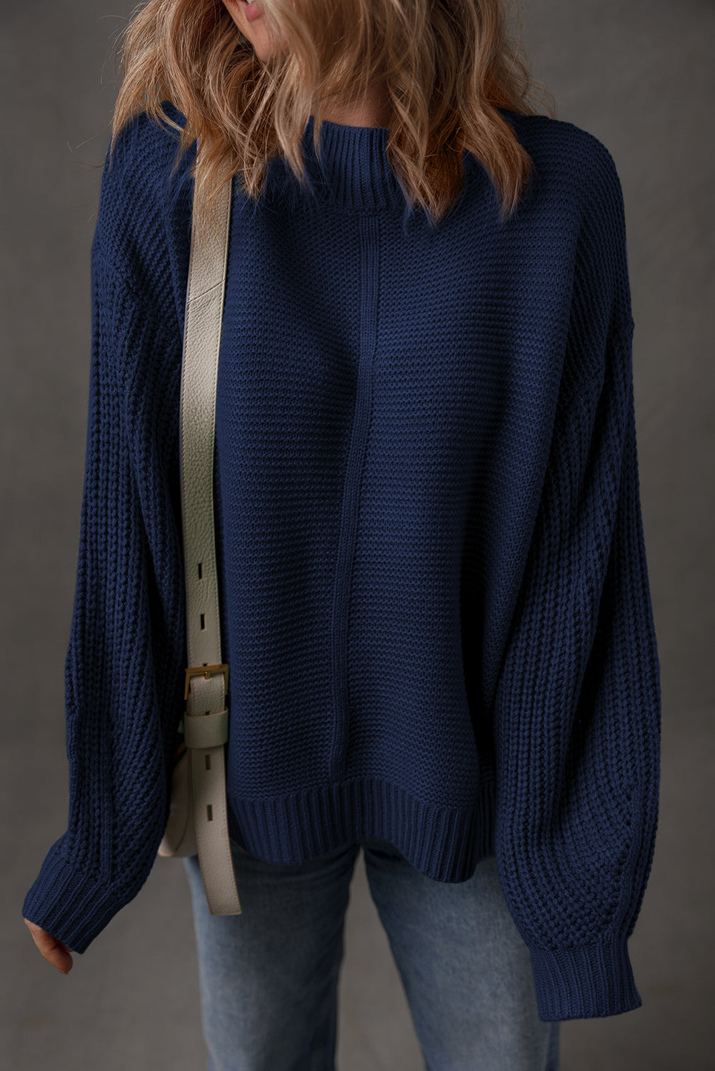 Red Dahlia Solid Color Front Seam Drop Shoulder Loose Sweater