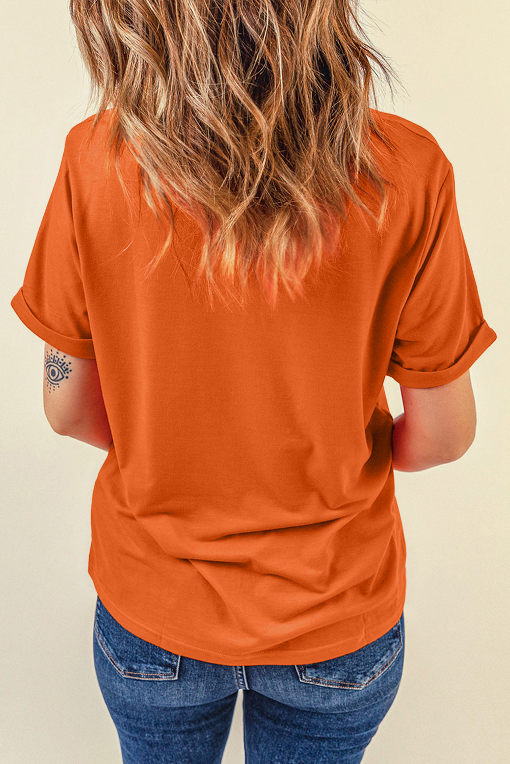 Sachet Pink Bright Casual Plain Crew Neck Tee