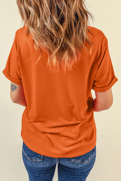 Sachet Pink Bright Casual Plain Crew Neck Tee