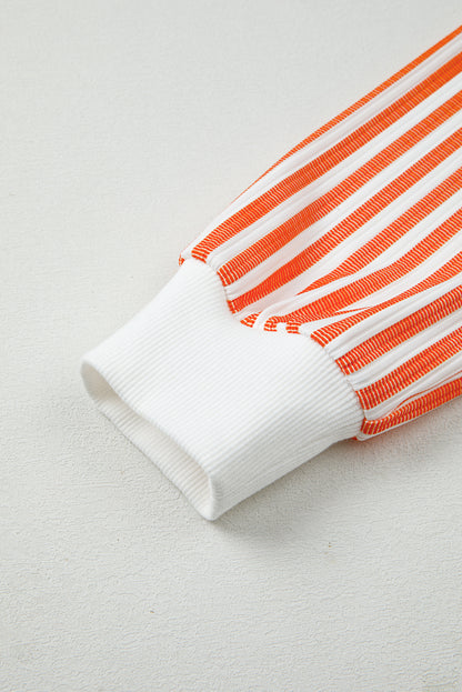 Orange Stripe  V Neck Drop Shoulder Patchwork Long Sleeve Top