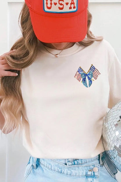 White Patriotic Coquette Flag Sequin Graphic Tee