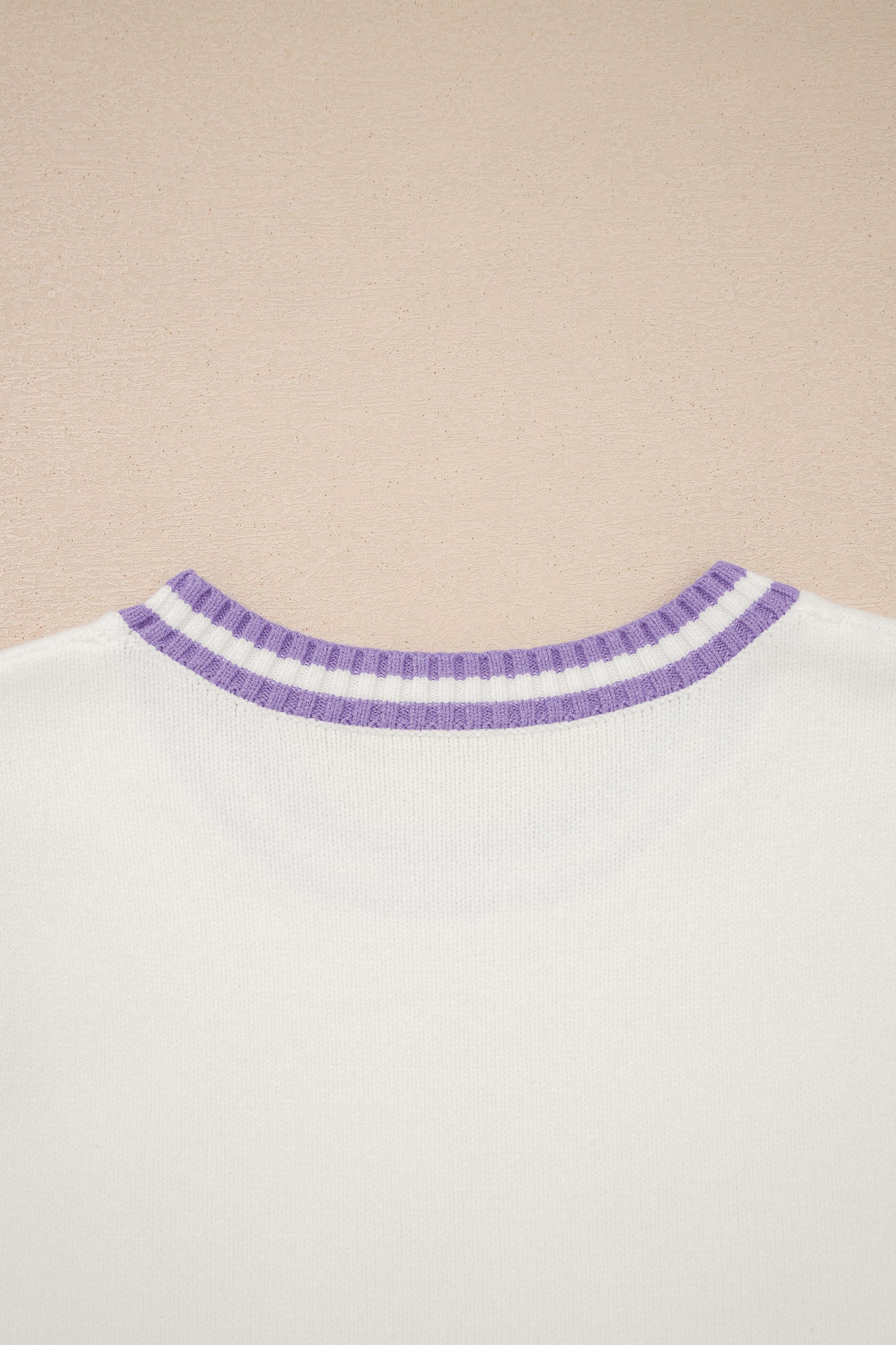White Mardi Gras Tinsel Letter Graphic Short Sleeve Sweater