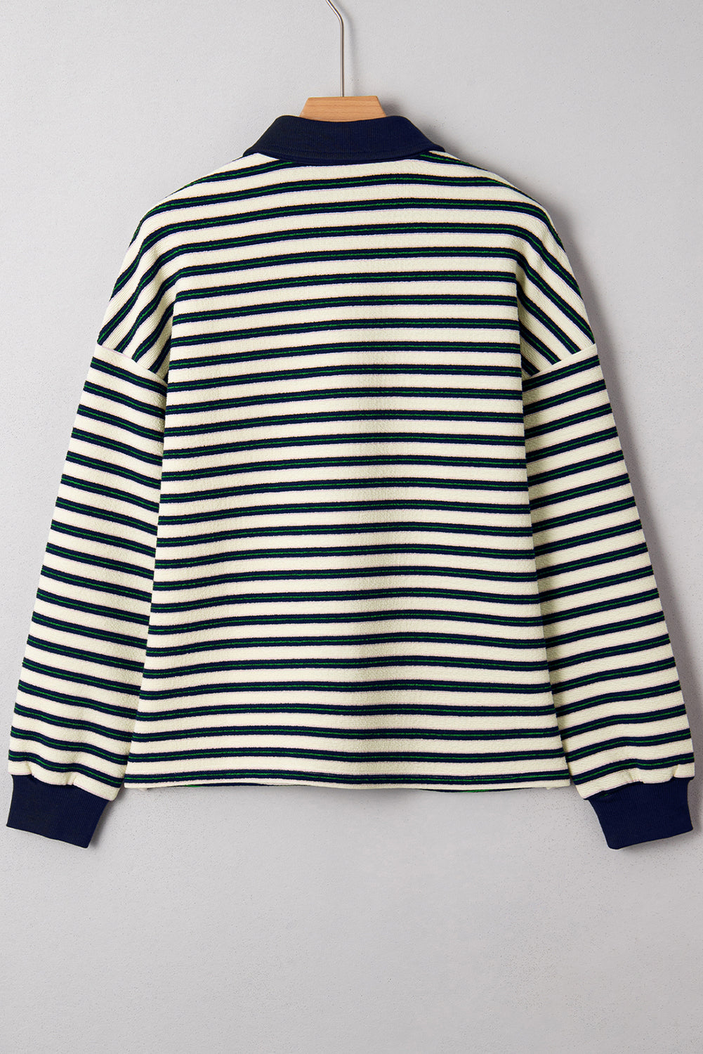Racing Red Striped Print Contrast Collar Zip V Neck Long Sleeve Top