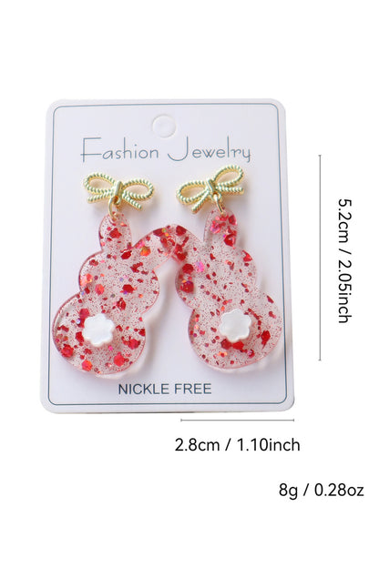 Fiery Red Clear Easter Bunny Bowknot Studded Earrings