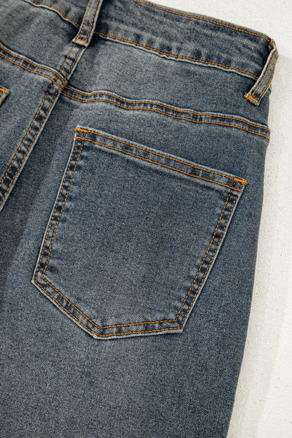 Sail Blue Exposed Stitching Loose Straight High Waist Barrel Jeans
