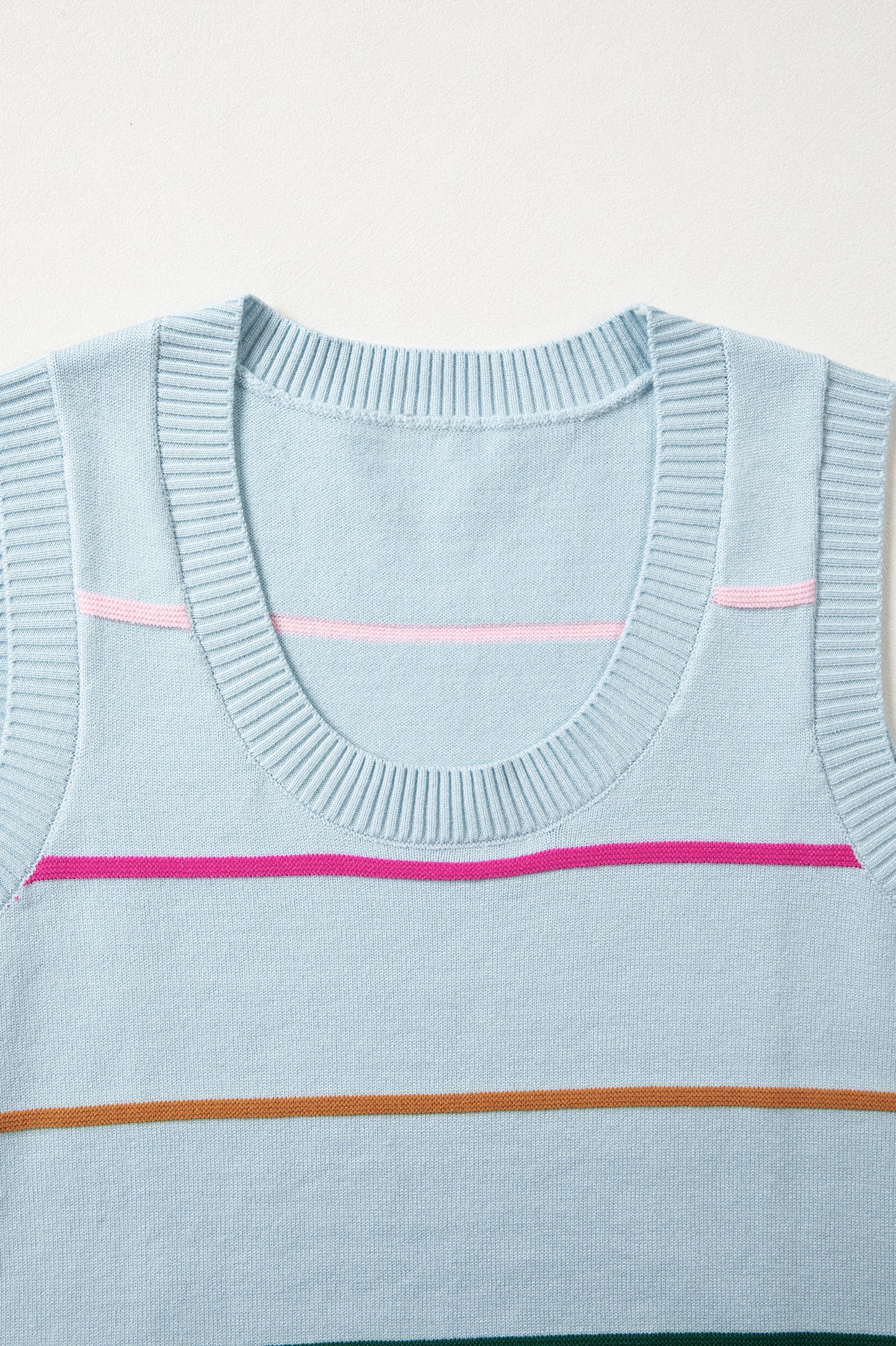 White Stripe Round Neck Knitted Sweater Tank