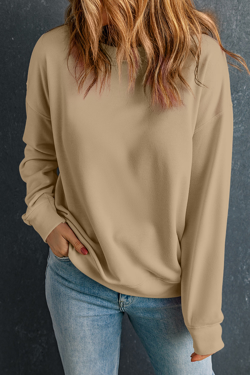 Dark Green Solid Classic Crewneck Pullover Sweatshirt