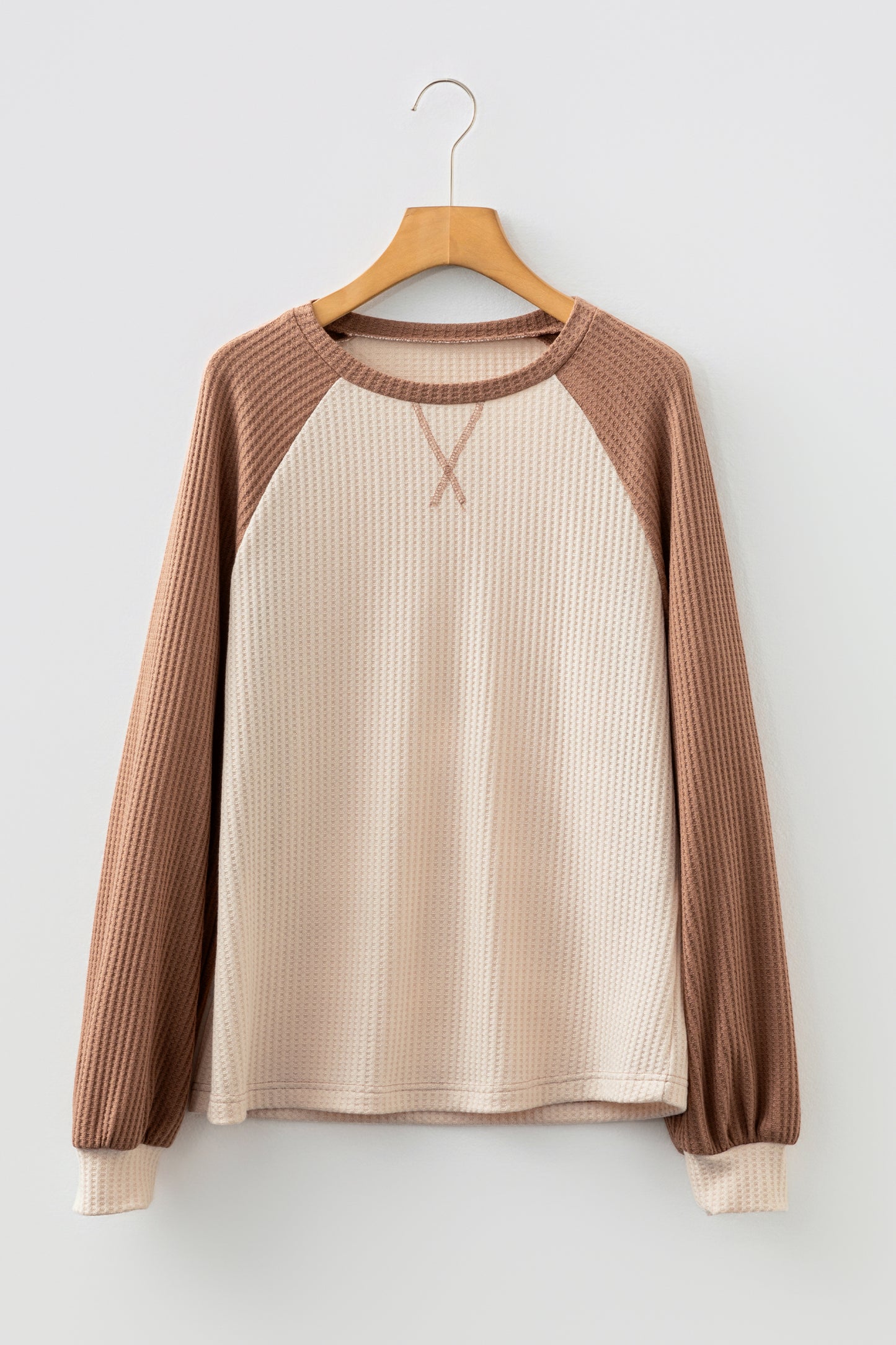 Mist Green Waffle Color Block Raglan Sleeve Top