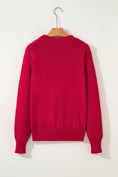 Fiery Red MERRY Letter Pattern Christmas Holiday Baggy Sweater