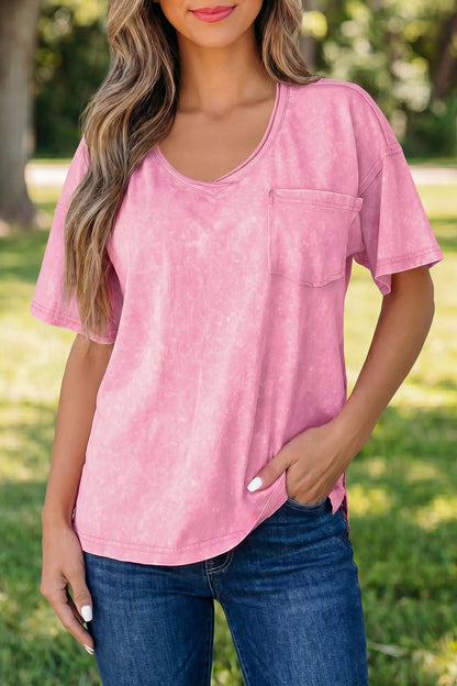 Blue Cotton Mineral Wash T Shirt