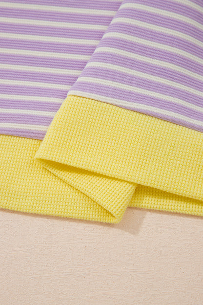 Purple Stripe Striped Colorblock Paneling Collar Cuff Hem Texture T-Shirt