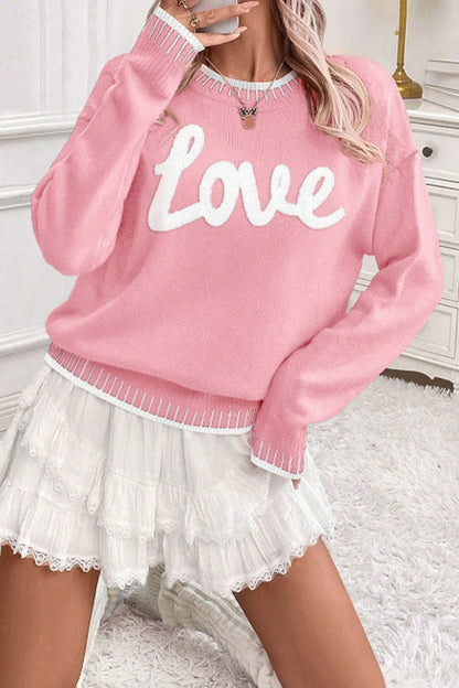 Light Blue Valentine Love Chenille Letter Graphic Sweater