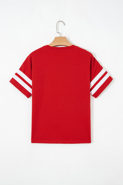 Black Varsity Striped Short Sleeve Crew Neck T Shirt
