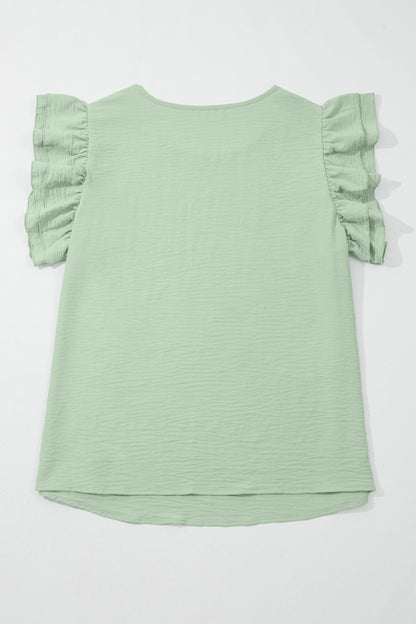 Clearly Aqua Plus Size Crew Neck Ruffle Sleeve Top