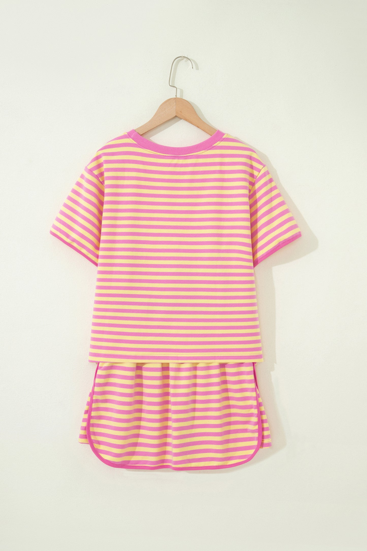 Blue Stripe Relaxed Short Sleeve Top Elastic Waist Drawstring Skort 2pcs Set