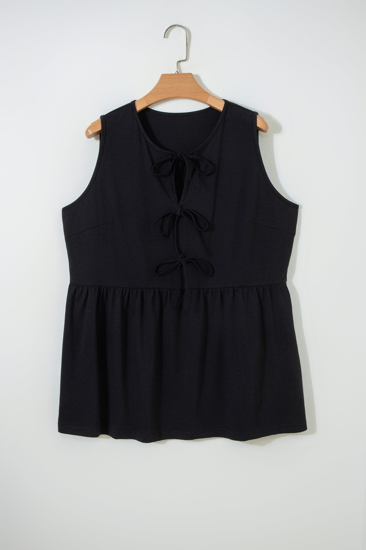 White Plus Size Solid Color Bow Tie Peplum Tank Top